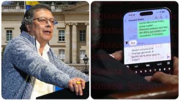 Gustavo Petro y la fotografía tomada por SEMANA a una conversación entre él y su ministro Armando Benedetti. | Foto: FOTO1: AUTOR ANÓNIMO/FOTO2: GUILLERMO REINA.